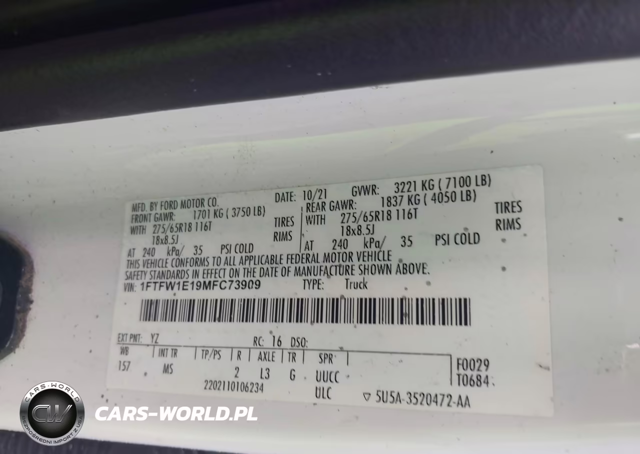 2021 Ford F-150 Xlt VIN:1FTFW1E19MFC73909 - 9