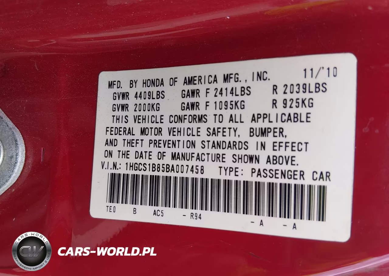 2011 Honda Accord 2.4 Ex-L VIN:1HGCS1B85BA007458 - 9