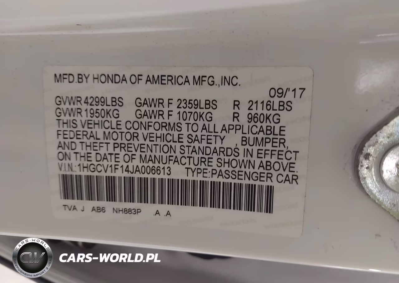 2018 Honda Accord Lx VIN:1HGCV1F14JA006613 - 9