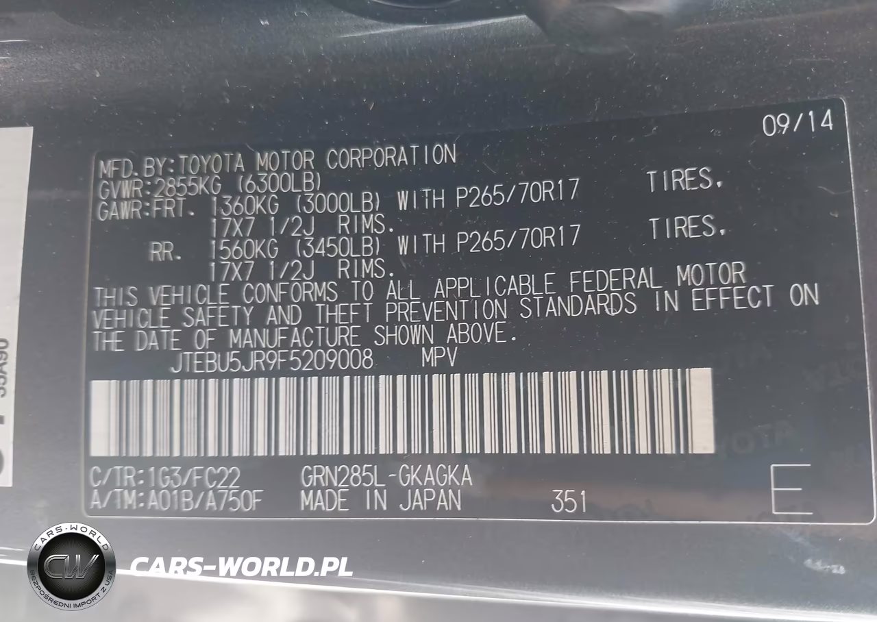 2015 Toyota 4Runner Trail VIN:JTEBU5JR9F5209008 - 9