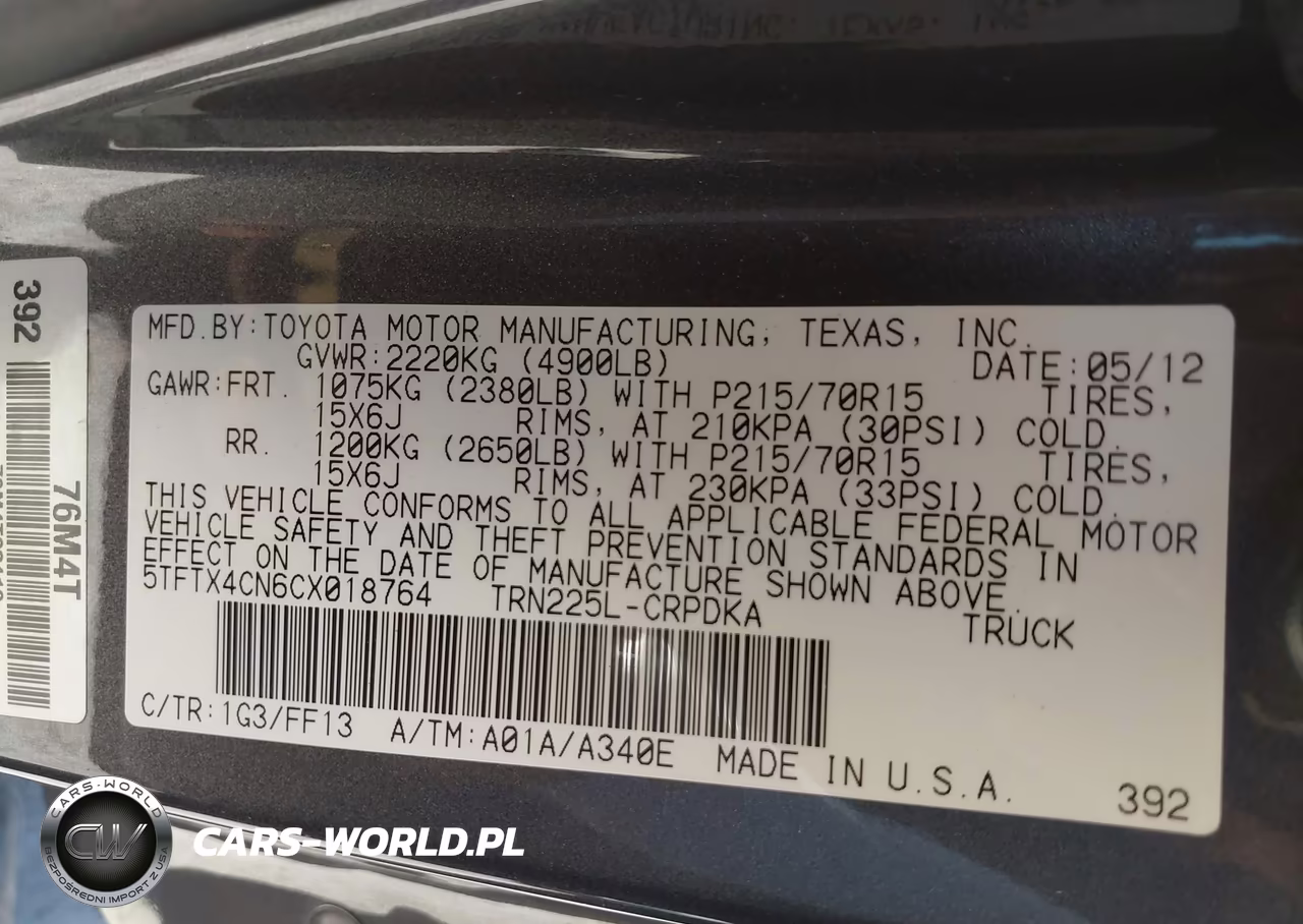 2012 Toyota Tacoma VIN:5TFTX4CN6CX018764 - 9