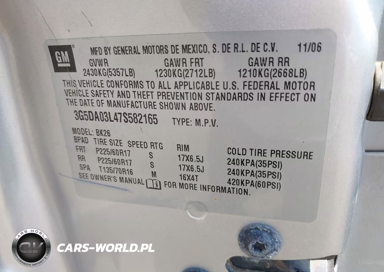 2007 Buick Rendezvous Cx VIN:3G5DA03L47S582165 - 9