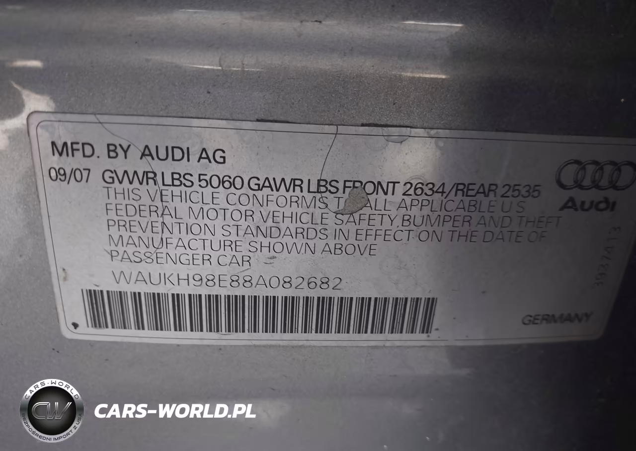 2008 Audi A4 3.2 VIN:WAUKH98E88A082682 - 9