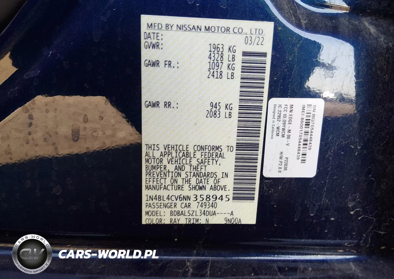 2022 Nissan Altima Sr Fwd VIN:1N4BL4CV6NN358945 - 9