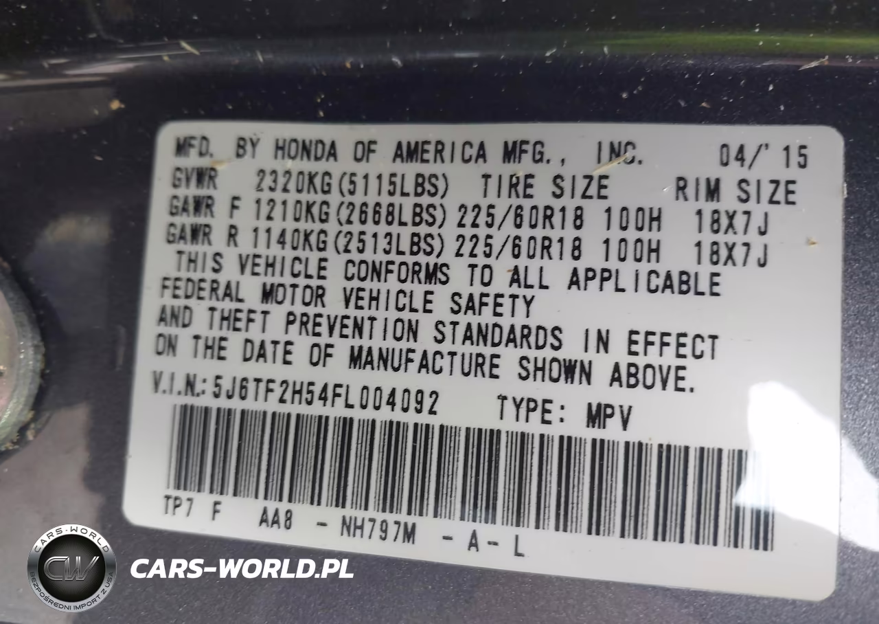 2015 Honda Crosstour Ex-L V6 VIN:5J6TF2H54FL004092 - 9