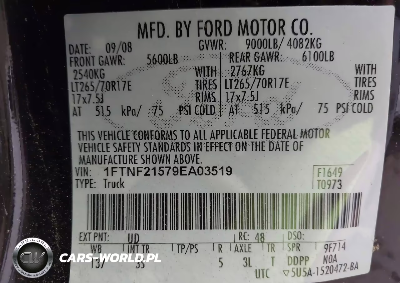 2009 Ford Super Duty F-250 Srw Xl-Xlt VIN:1FTNF21579EA03519 - 9