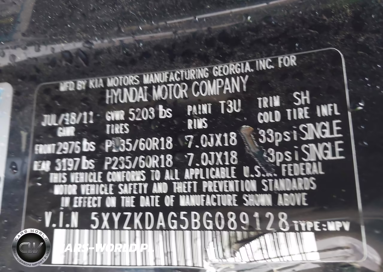 2011 Hyundai Santa Fe Limited V6 VIN:5XYZKDAG5BG089128 - 9