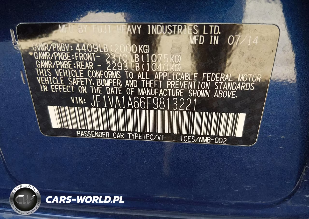 2015 Subaru Wrx VIN:JF1VA1A66F9813221 - 9