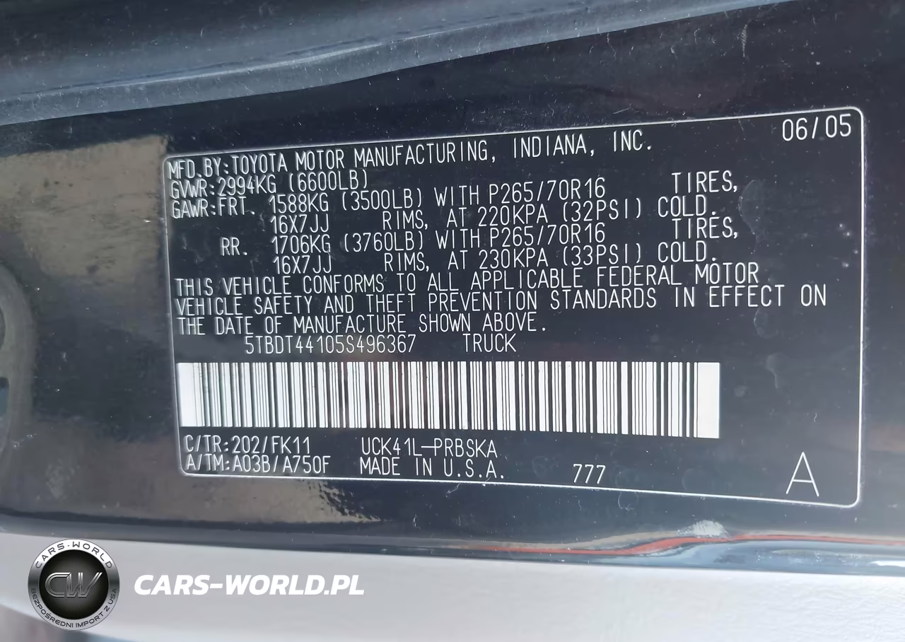 2005 Toyota Tundra Sr5 V8 VIN:5TBDT44105S496367 - 9
