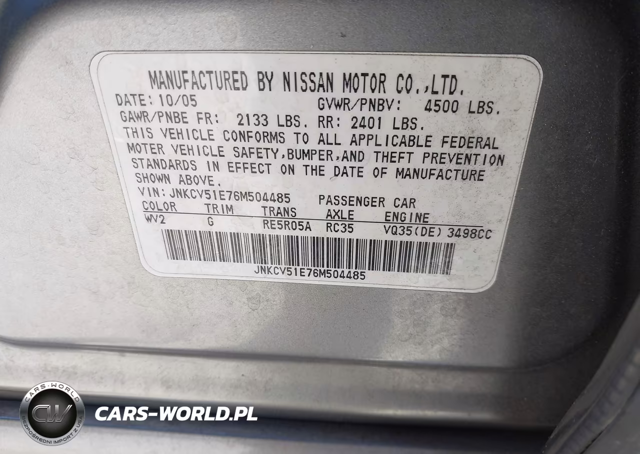 2006 Infiniti G35 VIN:JNKCV51E76M504485 - 9