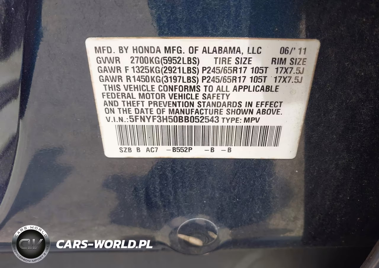 2011 Honda Pilot Ex-L VIN:5FNYF3H50BB052543 - 9