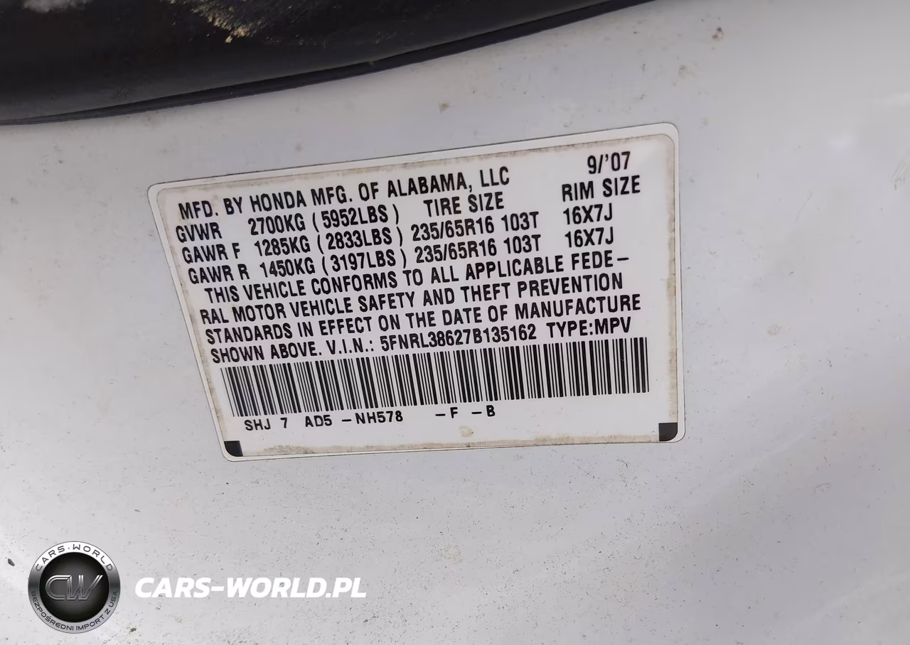 2007 Honda Odyssey Ex-L VIN:5FNRL38627B135162 - 9