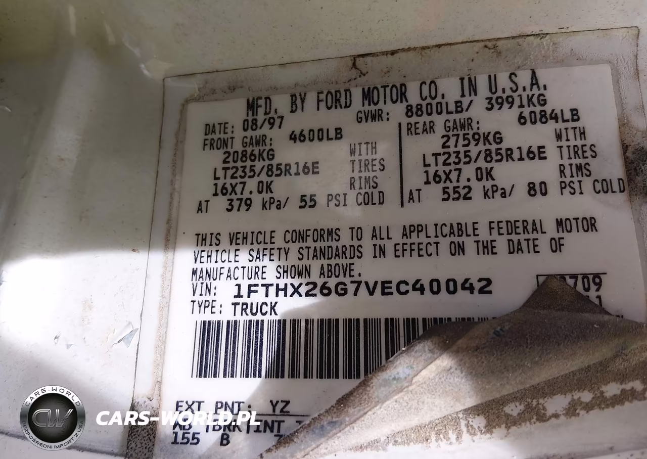 1997 Ford F-250 Xl VIN:1FTHX26G7VEC40042 - 9