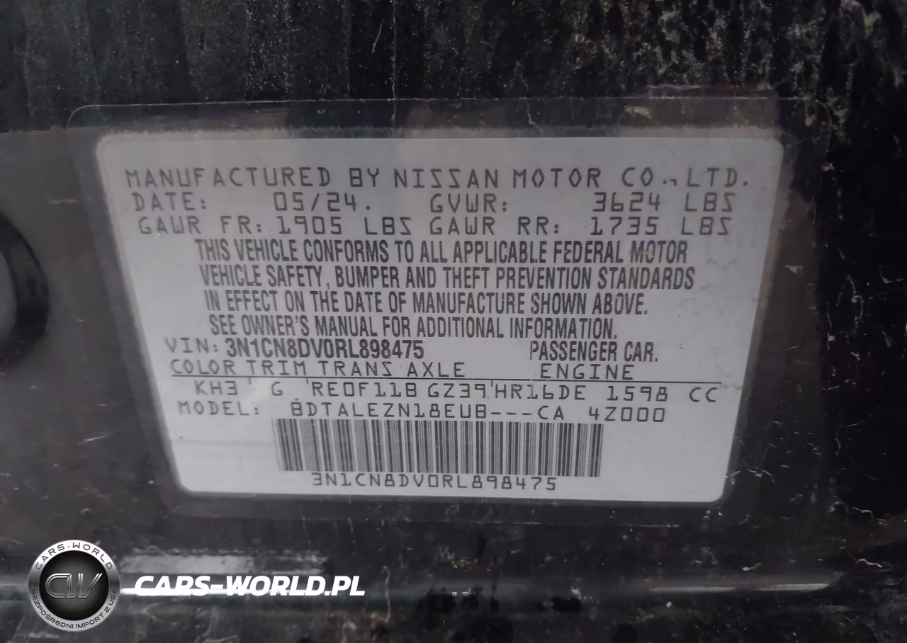 2024 Nissan Versa 1.6 S VIN:3N1CN8DV0RL898475 - 9