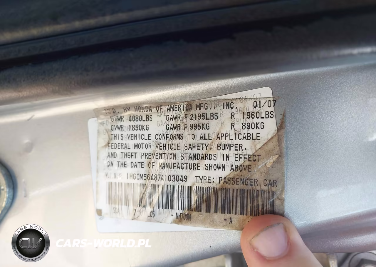 2007 Honda Accord 2.4 Lx VIN:1HGCM56487A103049 - 9