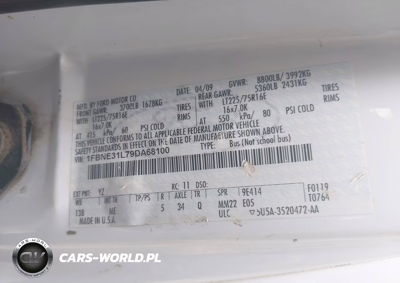 2009 Ford E-350 Super Duty Xl-Xlt VIN:1FBNE31L79DA68100 - 9