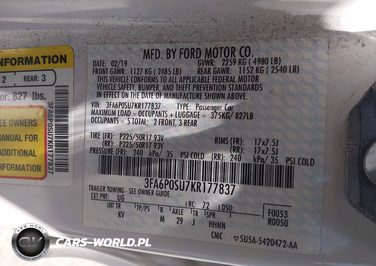 2019 Ford Fusion Energi Titanium VIN:3FA6P0SU7KR177837 - 9
