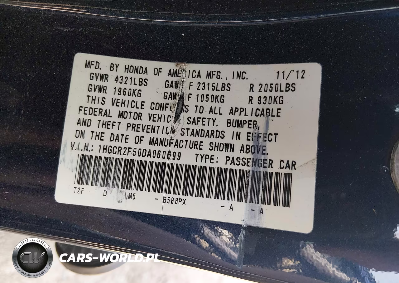 2013 Honda Accord Sport VIN:1HGCR2F50DA060699 - 9