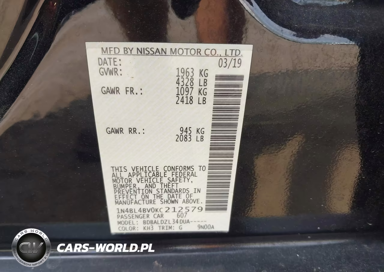 2019 Nissan Altima 2.5 S VIN:1N4BL4BV0KC212579 - 9