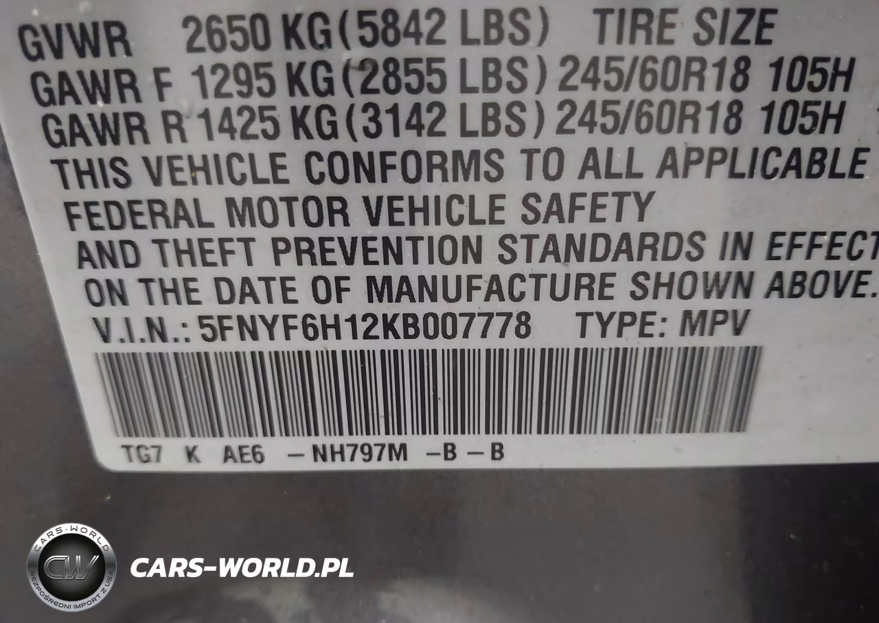 2019 Honda Pilot Lx VIN:5FNYF6H12KB007778 - 9
