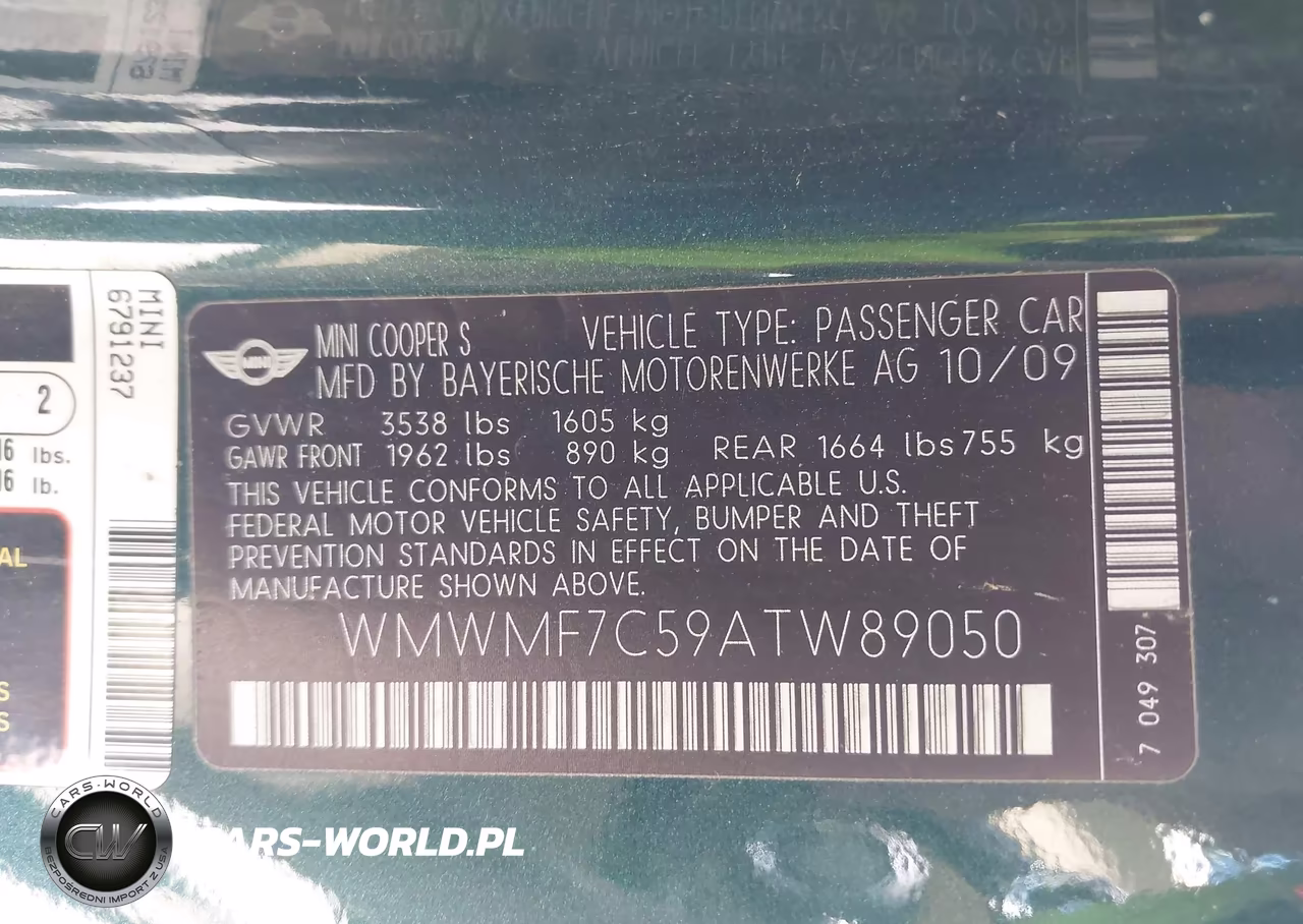 2010 Mini Cooper S VIN:WMWMF7C59ATW89050 - 9