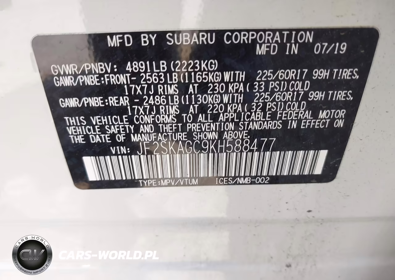 2019 Subaru Forester Premium VIN:JF2SKAGC9KH588477 - 9