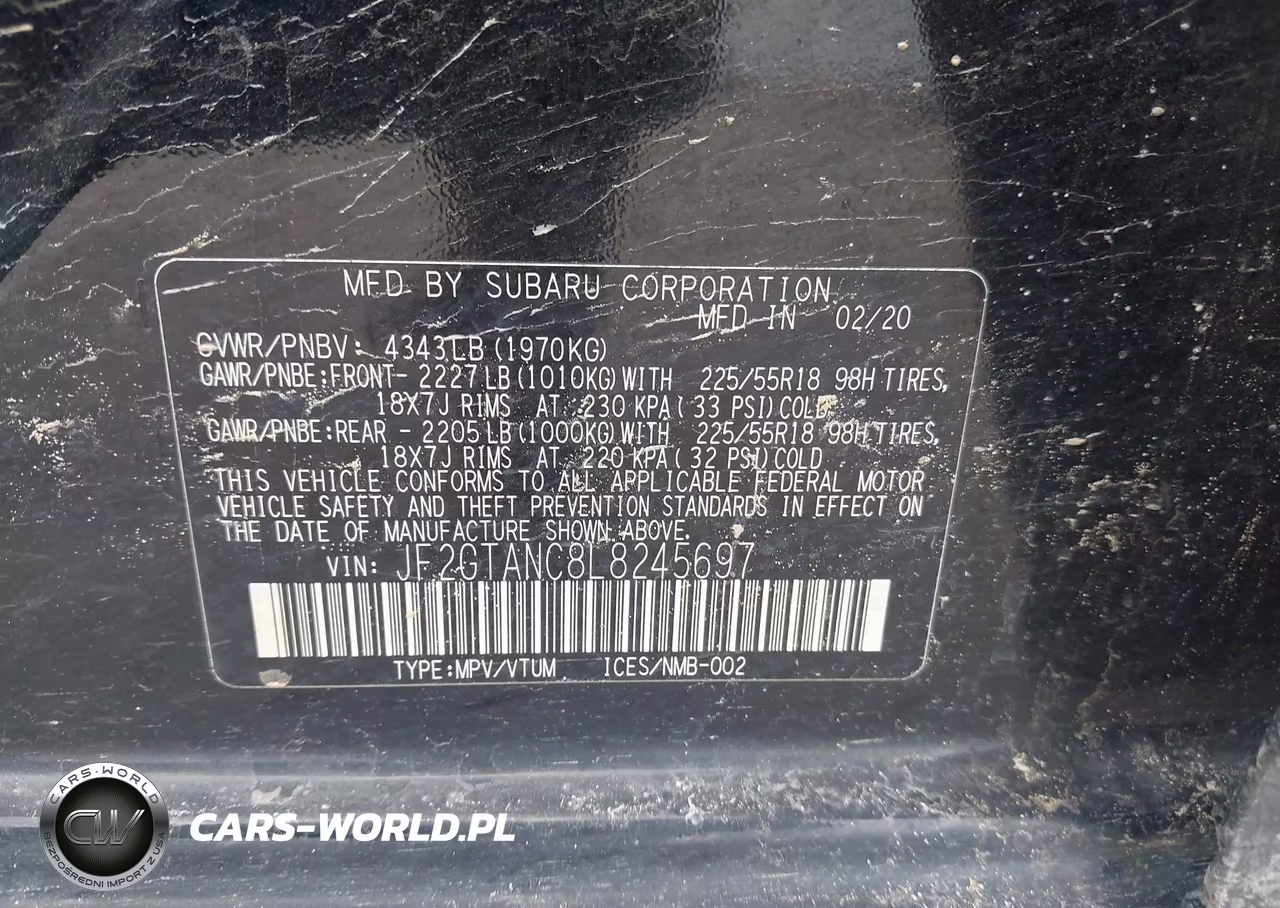 2020 Subaru Crosstrek Limited VIN:JF2GTANC8L8245697 - 9