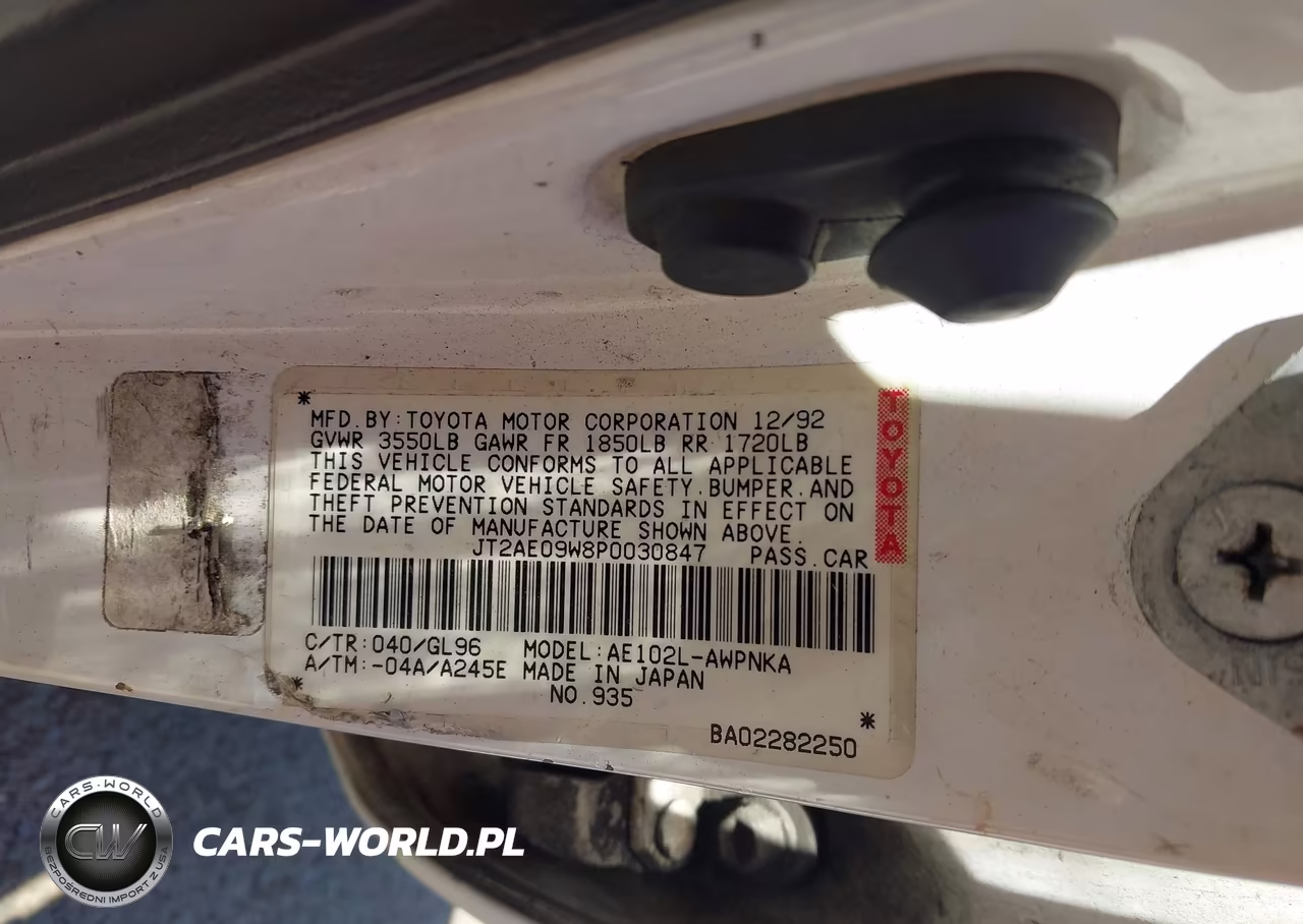 1993 Toyota Corolla Dx VIN:JT2AE09W8P0030847 - 9