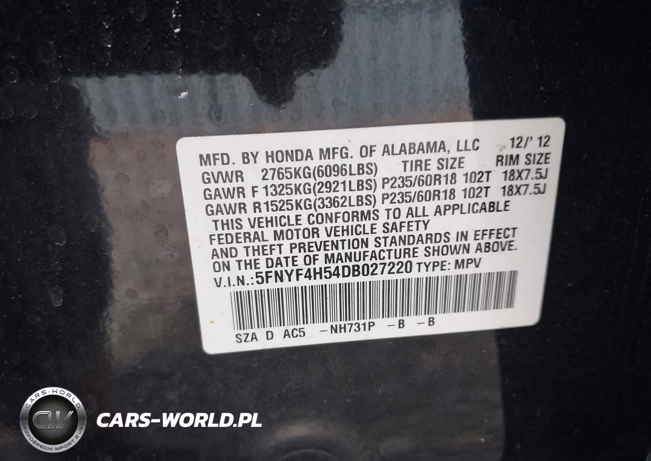 2013 Honda Pilot Ex-L VIN:5FNYF4H54DB027220 - 9