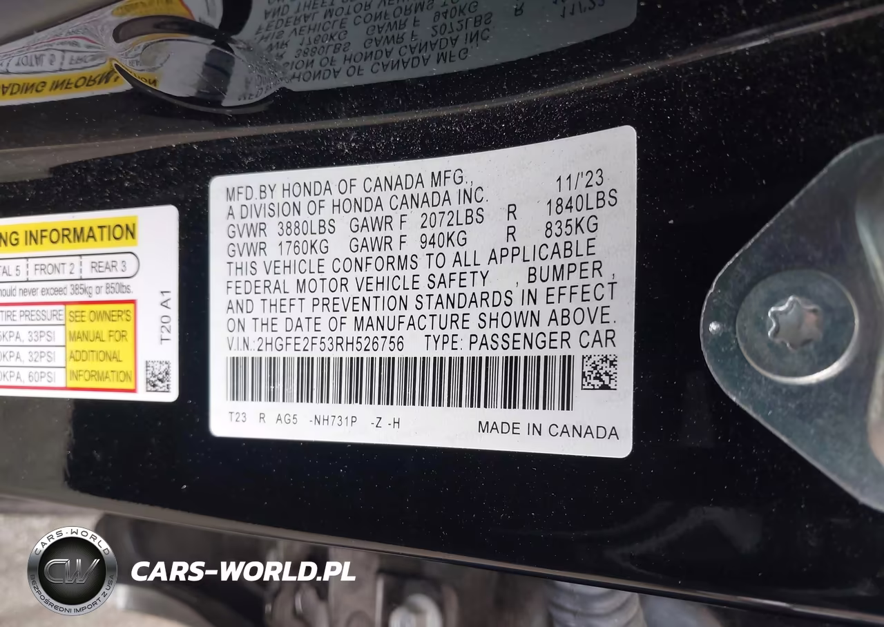 2024 Honda Civic Sport VIN:2HGFE2F53RH526756 - 9
