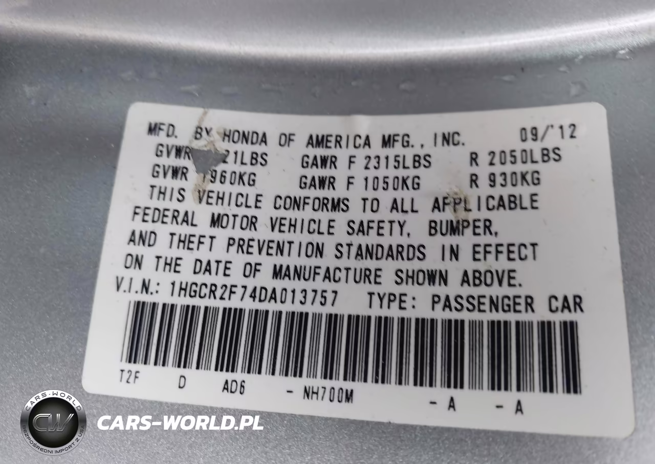 2013 Honda Accord Ex VIN:1HGCR2F74DA013757 - 9