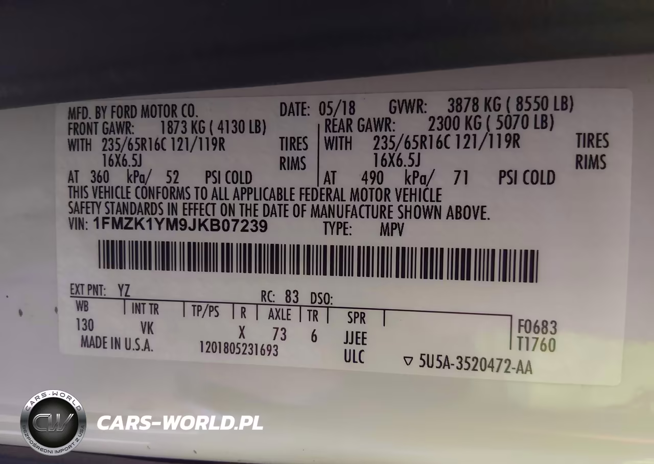 2018 Ford Transit-150 Xl-Xlt VIN:1FMZK1YM9JKB07239 - 9