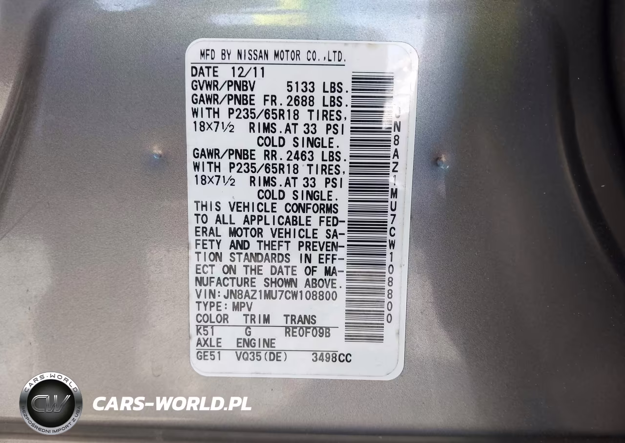 2012 Nissan Murano S VIN:JN8AZ1MU7CW108800 - 9