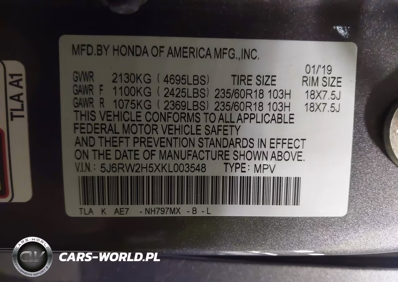 2019 Honda Cr-V Ex VIN:5J6RW2H5XKL003548 - 9