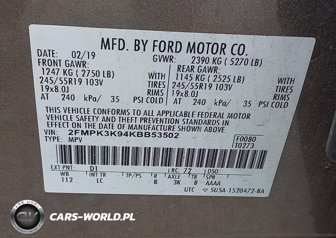 2019 Ford Edge Titanium VIN:2FMPK3K94KBB53502 - 9
