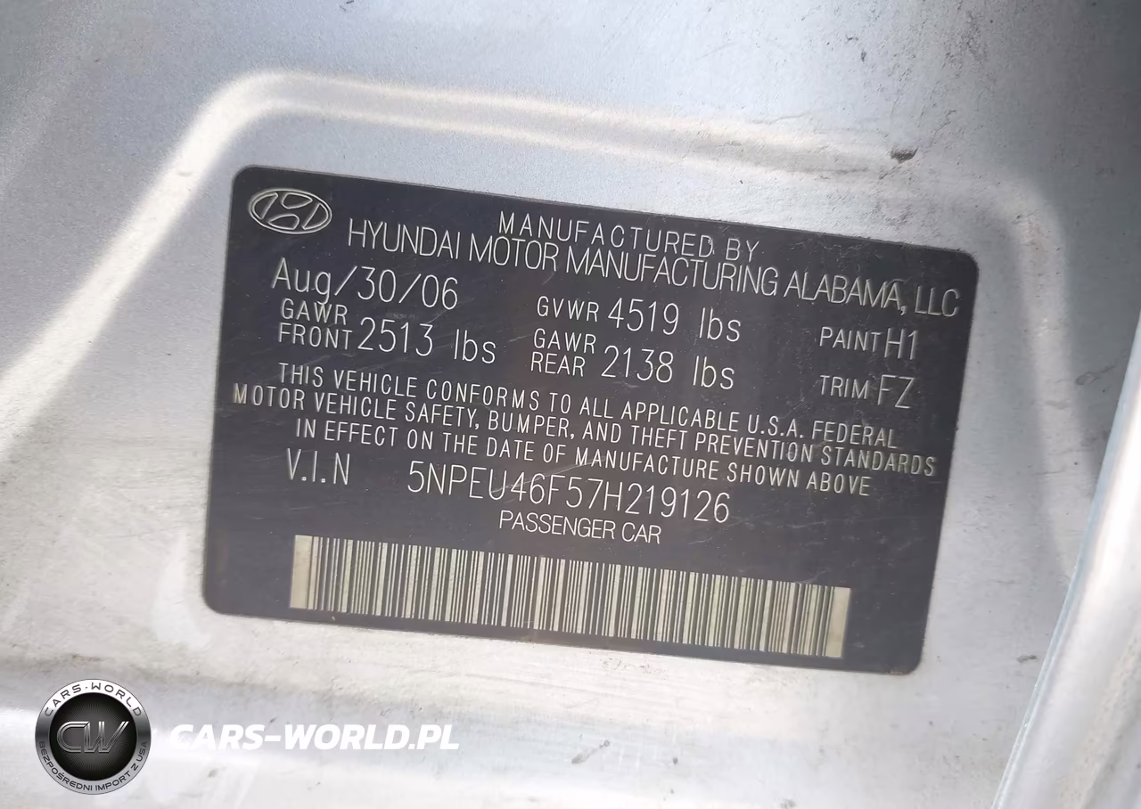 2007 Hyundai Sonata Limited-Limited W-Xm-Se-Se W-Xm VIN:5NPEU46F57H219126 - 9