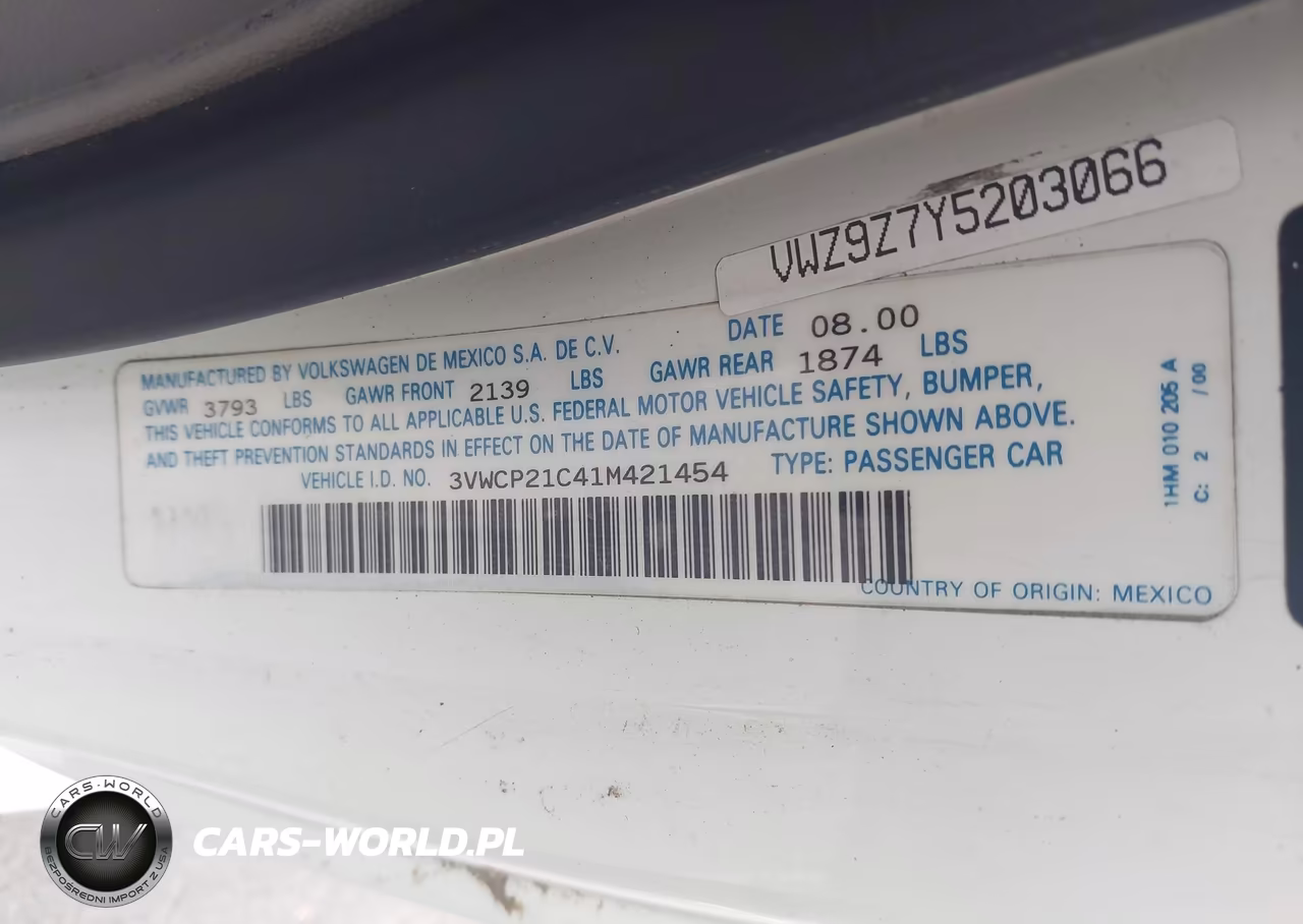 2001 Volkswagen New Beetle Gls Tdi VIN:3VWCP21C41M421454 - 9