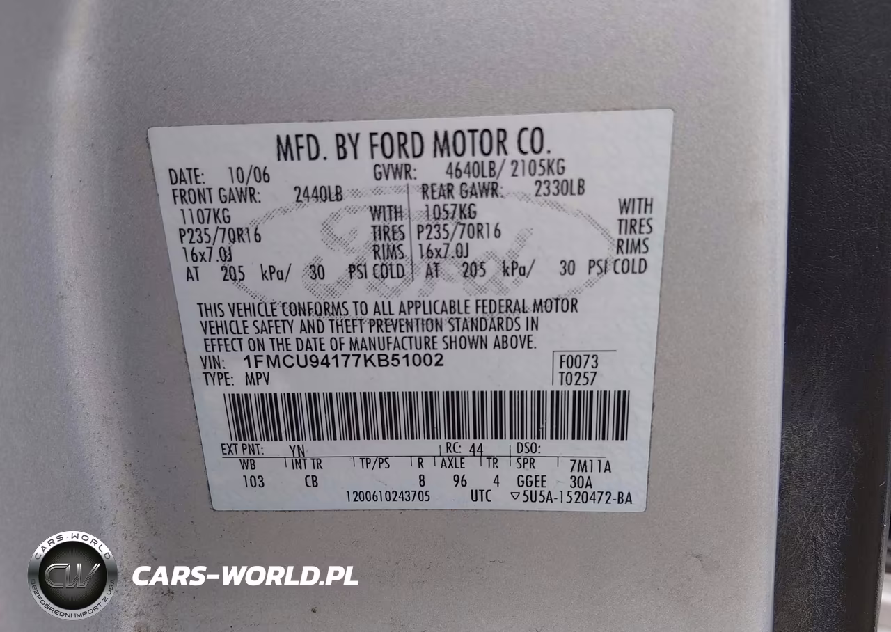 2007 Ford Escape Limited VIN:1FMCU94177KB51002 - 9