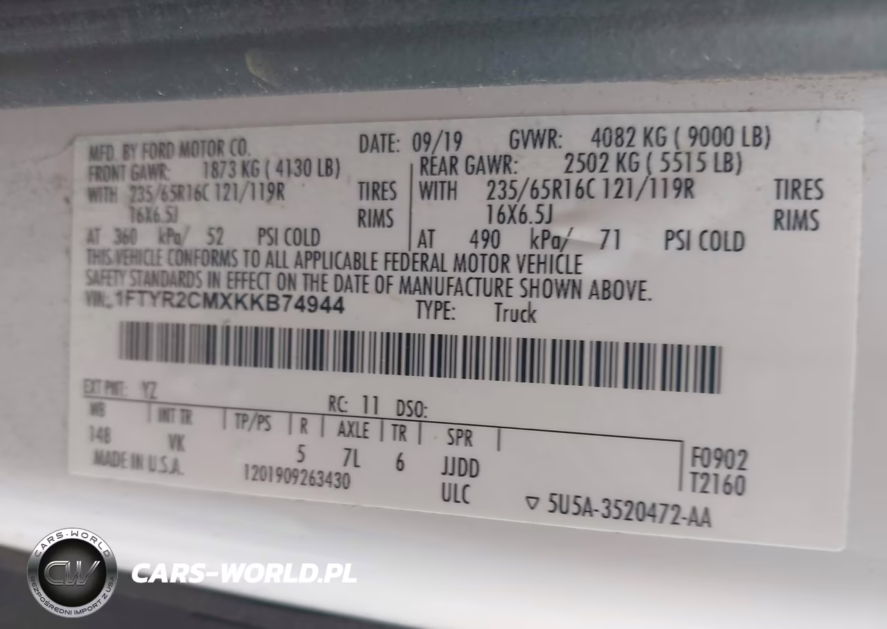 2019 Ford Transit-250 VIN:1FTYR2CMXKKB74944 - 9