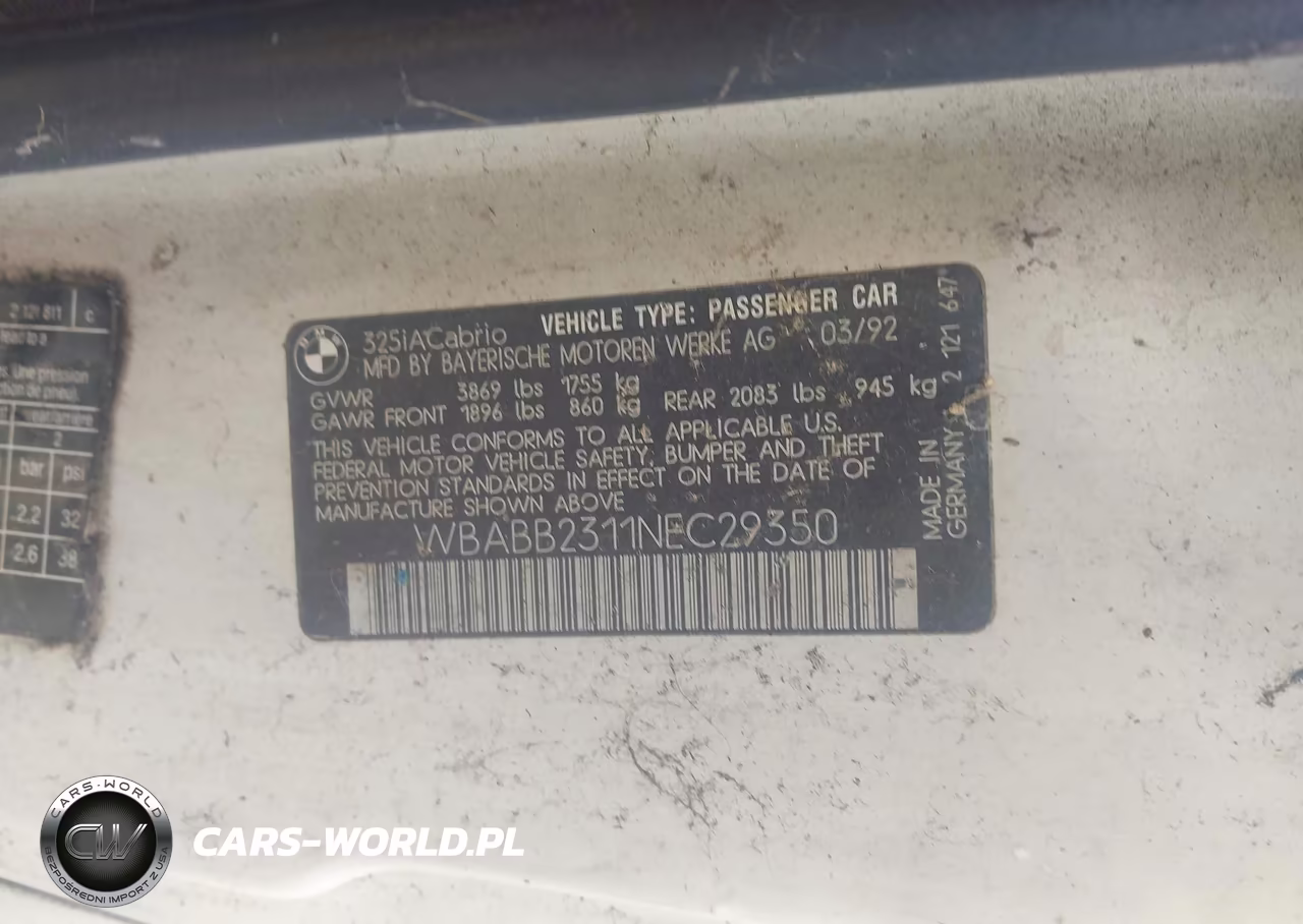 1992 BMW 325 Ic Automatic VIN:WBABB2311NEC29350 - 9