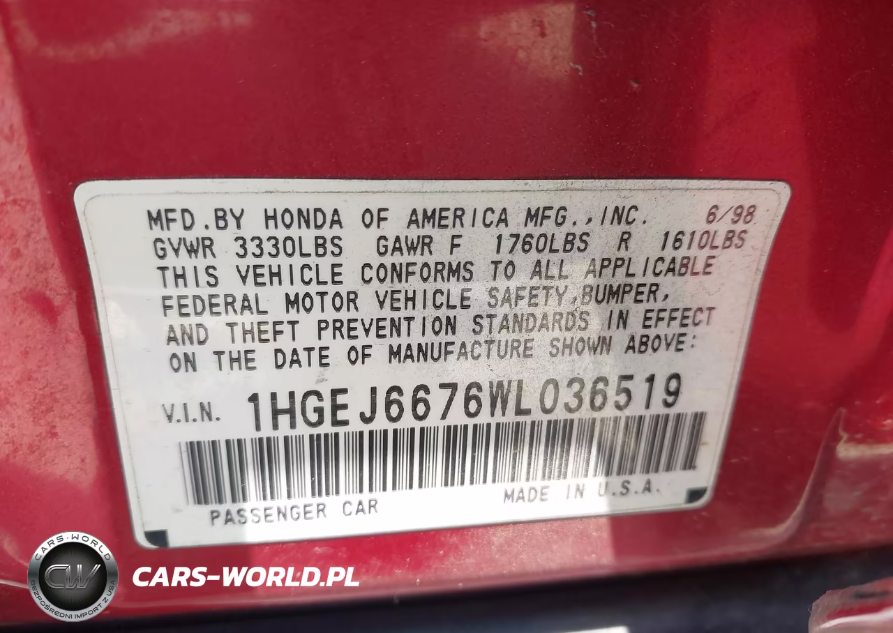 1998 Honda Civic Lx VIN:1HGEJ6676WL036519 - 9