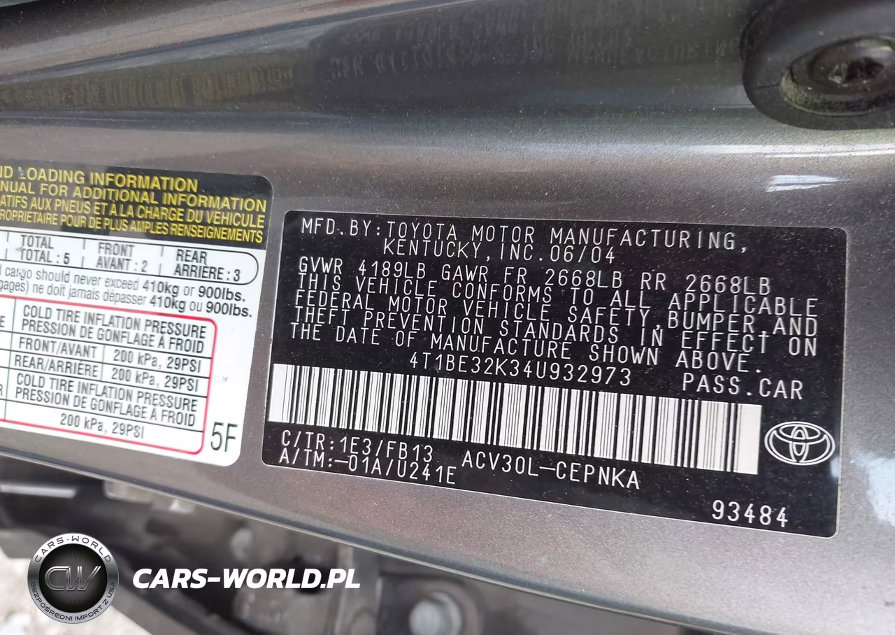 2004 Toyota Camry Le VIN:4T1BE32K34U932973 - 9