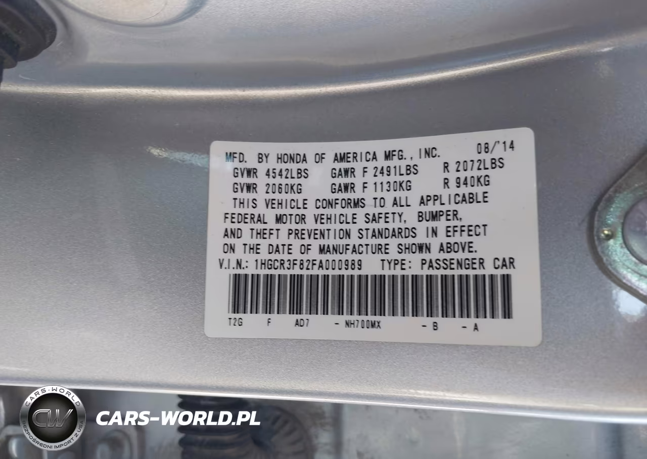 2015 Honda Accord Ex-L V-6 VIN:1HGCR3F82FA000989 - 9