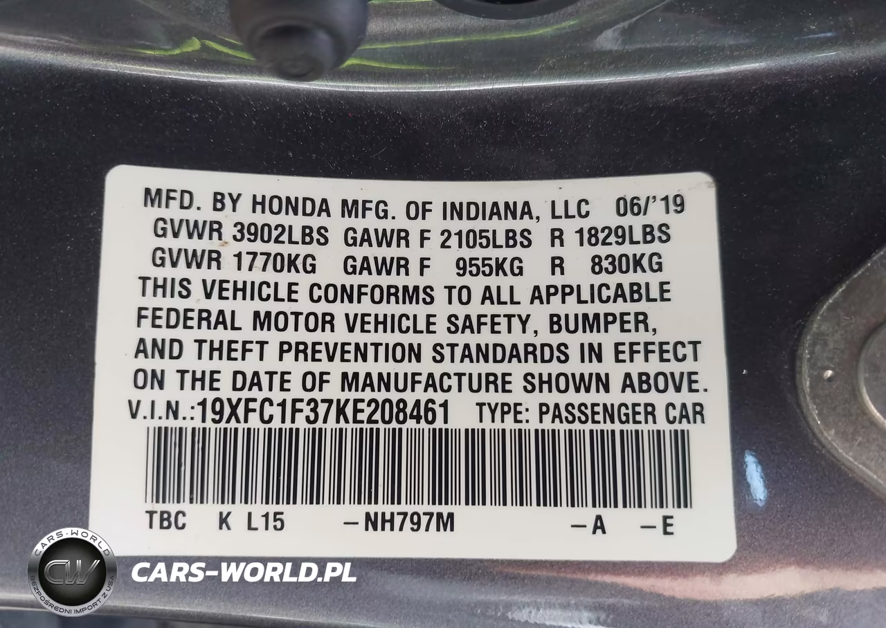 2019 Honda Civic Ex VIN:19XFC1F37KE208461 - 9