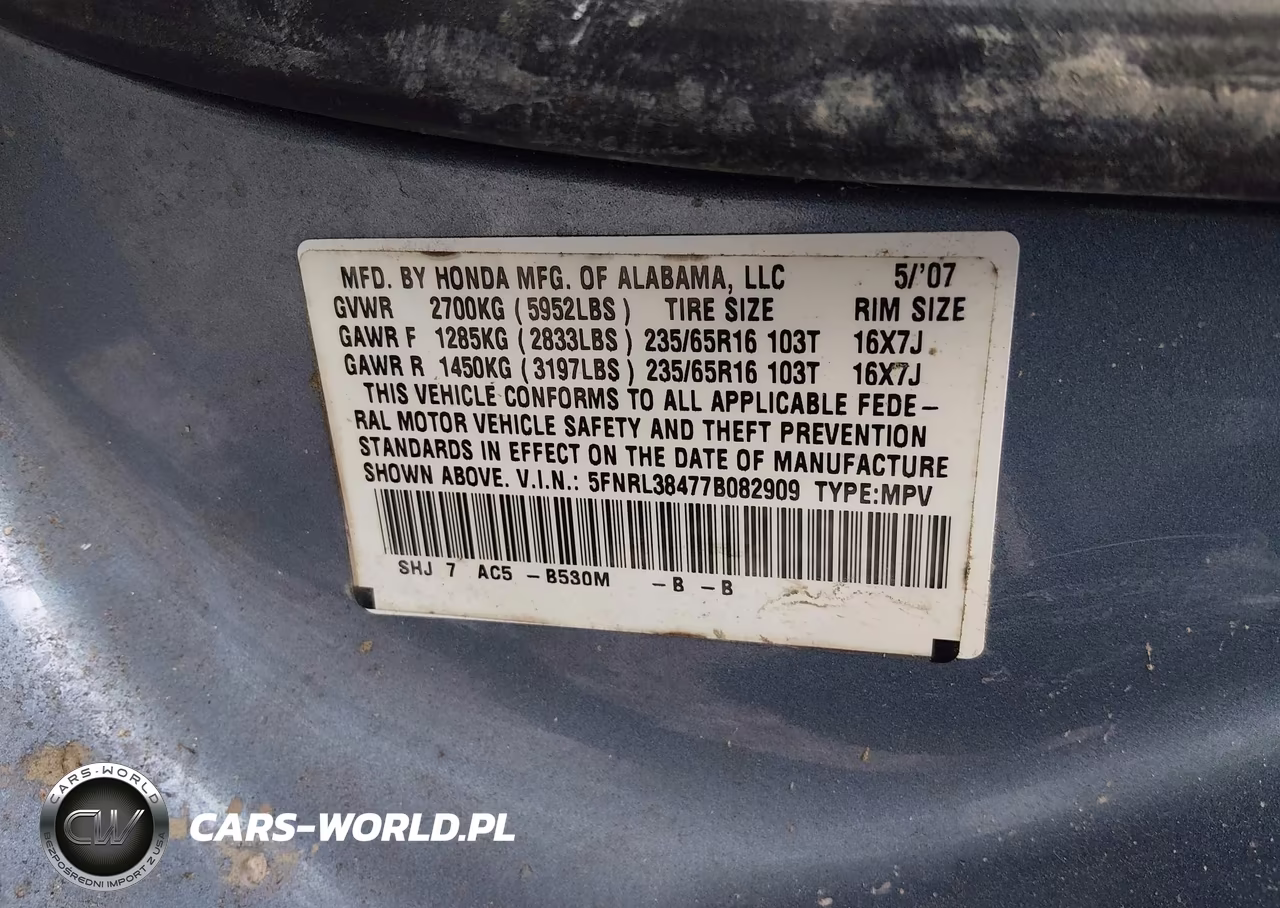 2007 Honda Odyssey Ex VIN:5FNRL38477B082909 - 9