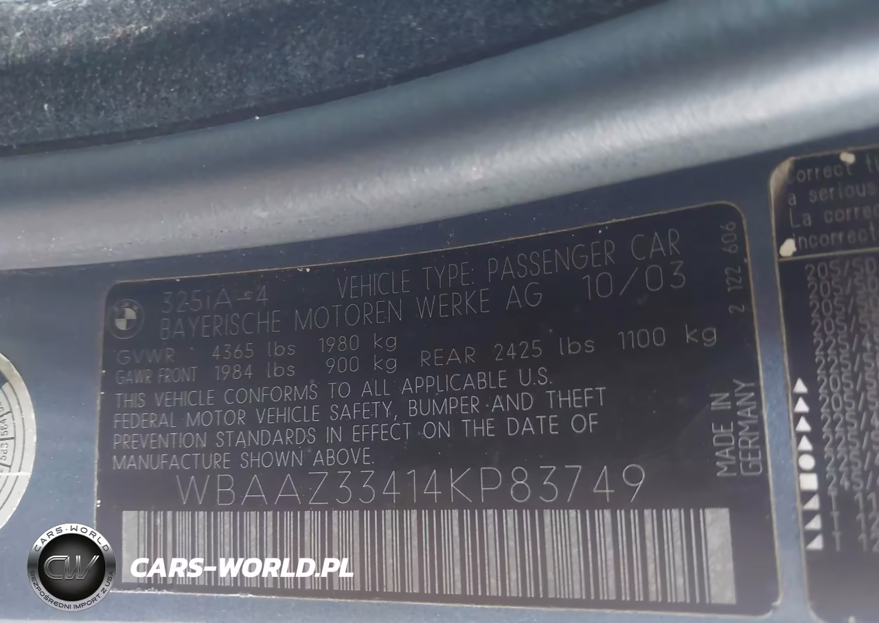 2004 BMW 325I VIN:WBAAZ33414KP83749 - 9