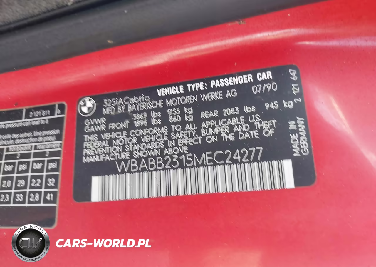 1991 BMW 325 Ic Automatic VIN:WBABB2315MEC24277 - 9