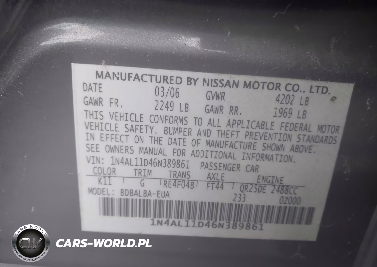 2006 Nissan Altima 2.5 S VIN:1N4AL11D46N389861 - 9