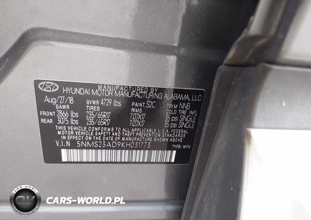 2019 Hyundai Santa Fe Se VIN:5NMS23AD9KH031773 - 9