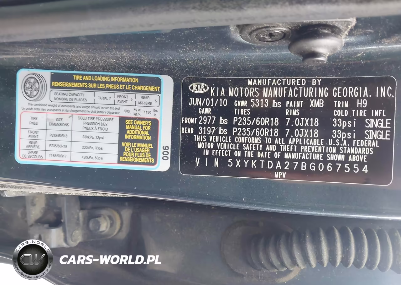 2011 Kia Sorento Lx V6 VIN:5XYKTDA27BG067554 - 9